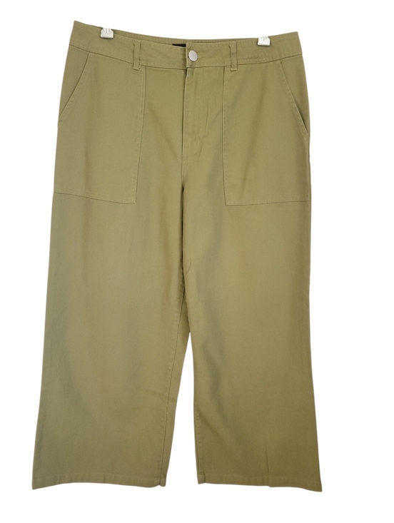 Who What Wear Pants - Who What Wear Olive Green Wide Leg Crop Cotton Pants Womens 14 Utility Pockets